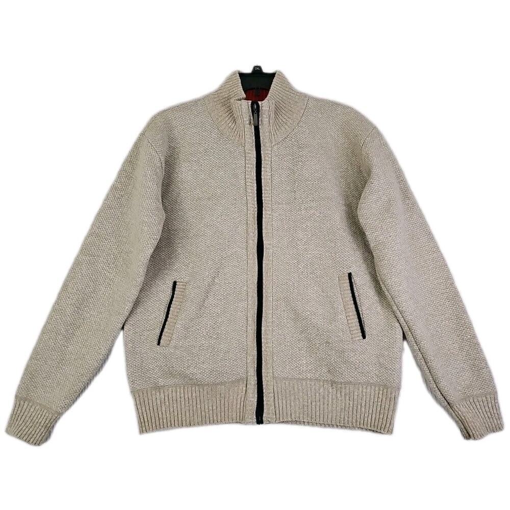 YeoKou ~Men's Size L~Light Beige Full Zip Sweater Jacket Lined Cashmere Blend.